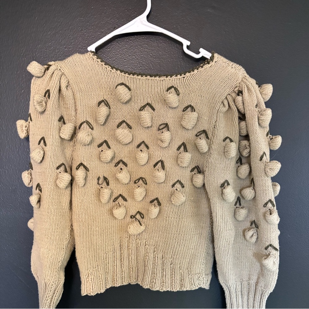 100% cotton pom pom sweater light green